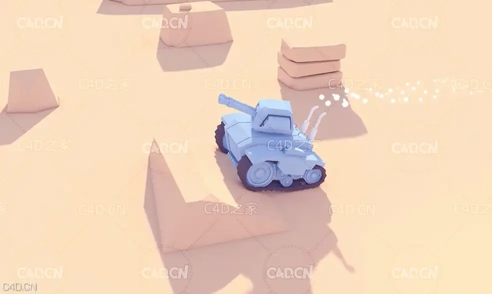 C4D制作一个行进中的小坦克动画中文教程（包含CV-Dynamic Connector中文汉化版）