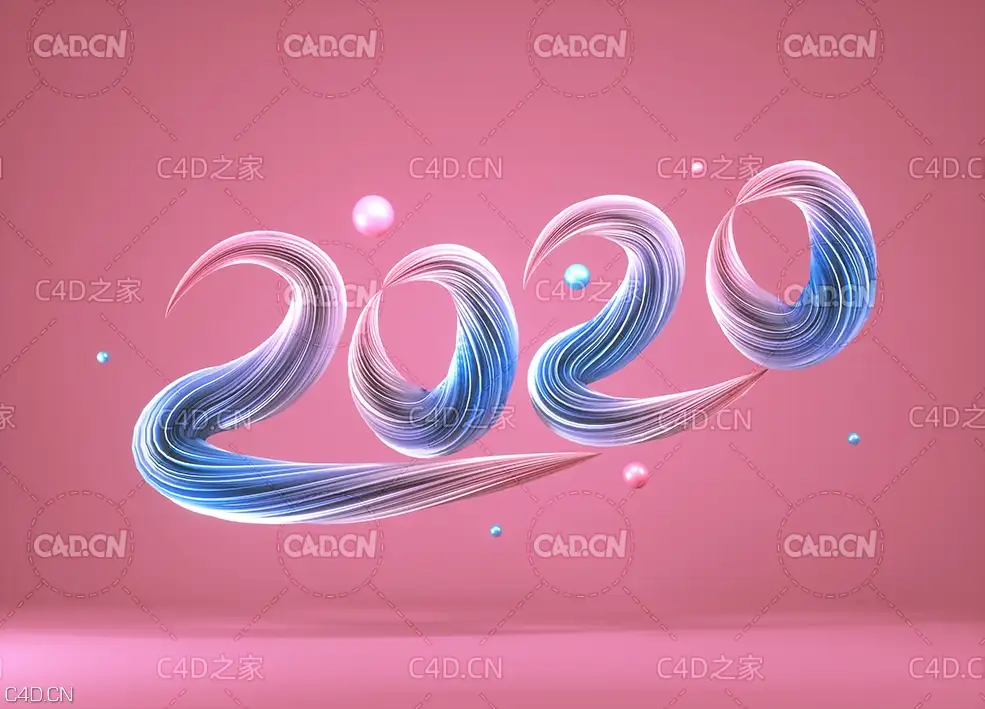 2020鼠年设计字体 新年2020年艺术字体3D立体字 扭曲书写C4D立体字