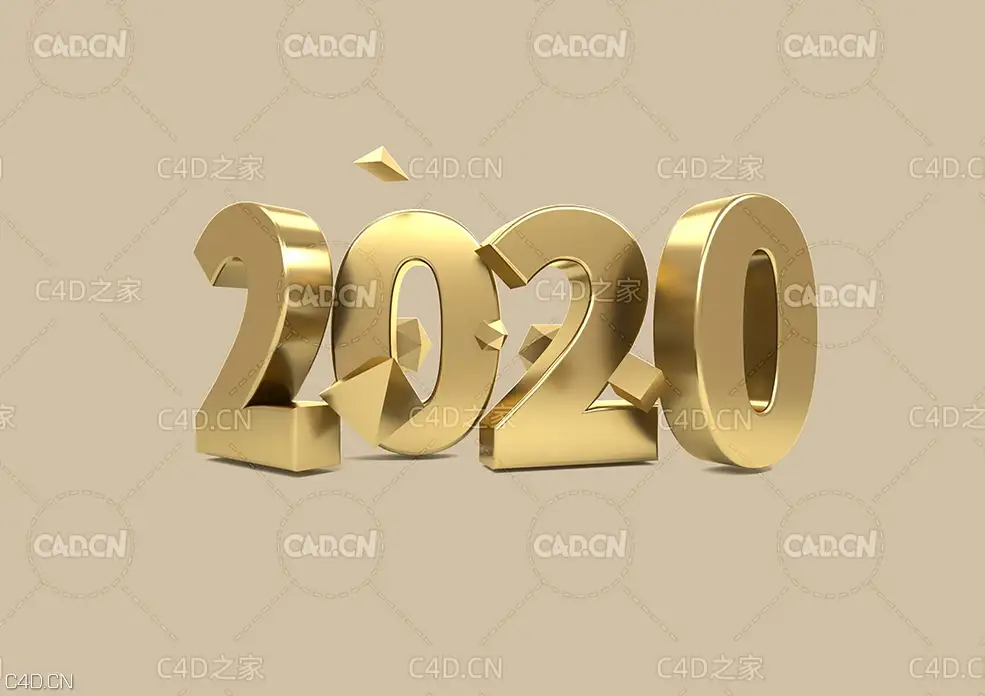 2020年金属立体字 鼠年新年2020年艺术字体3D立体字C4D立体字