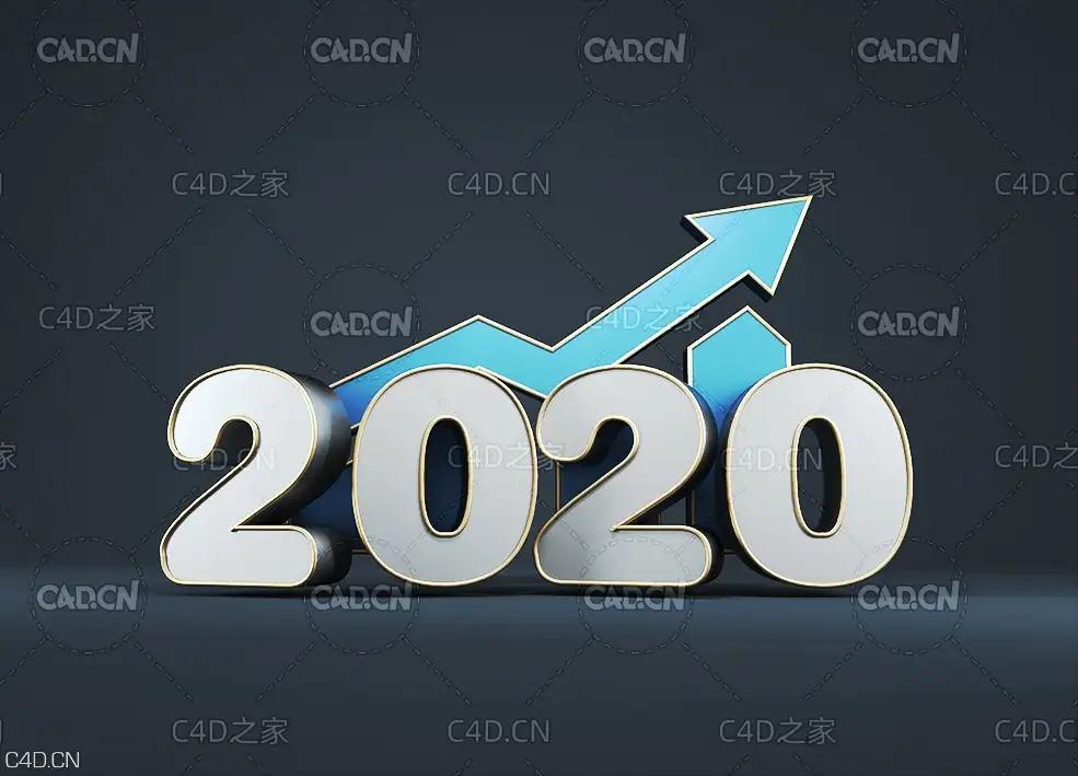 C4D OCTANE箭头向上3D立体文字工程