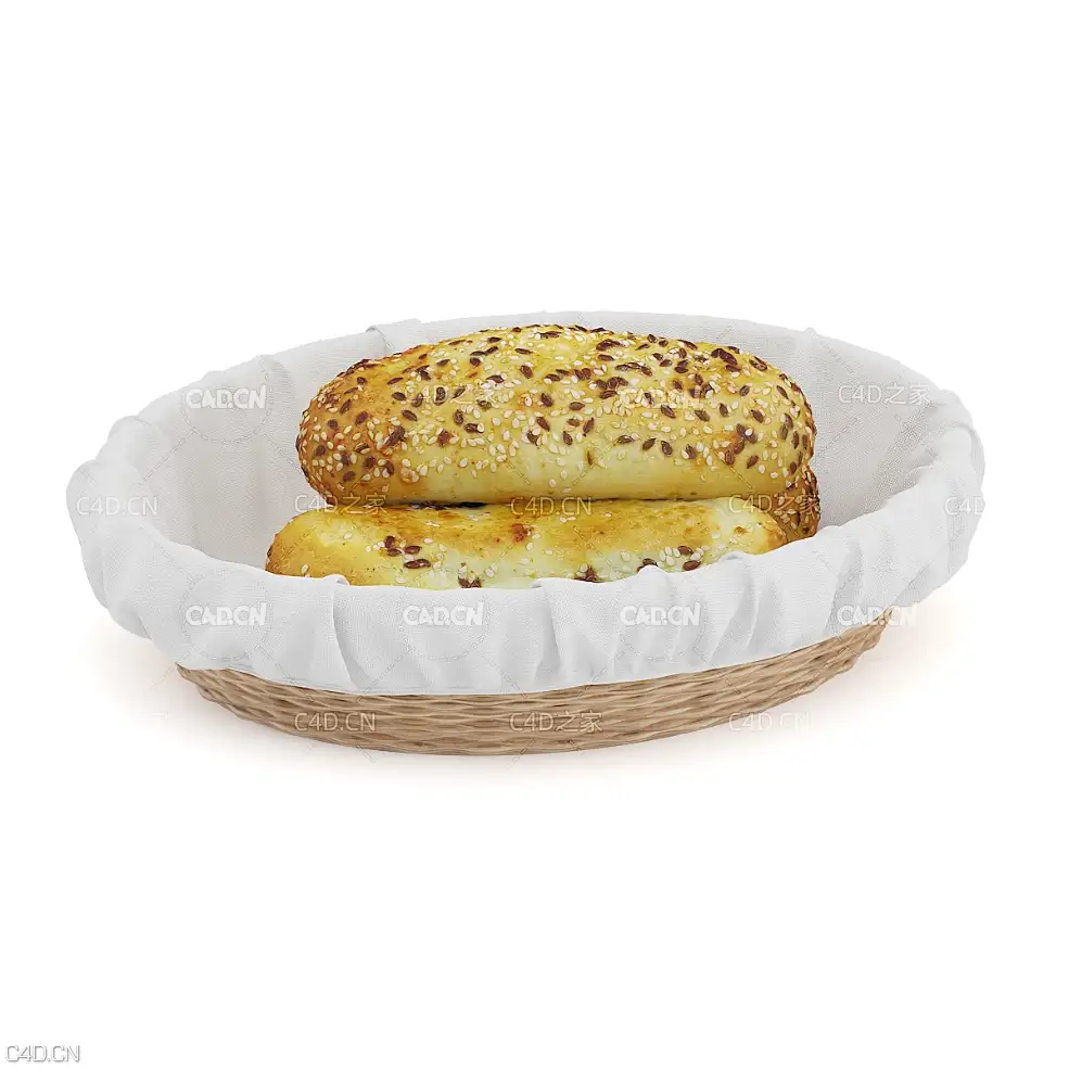 筐里的芝麻面包C4D模型 bread
