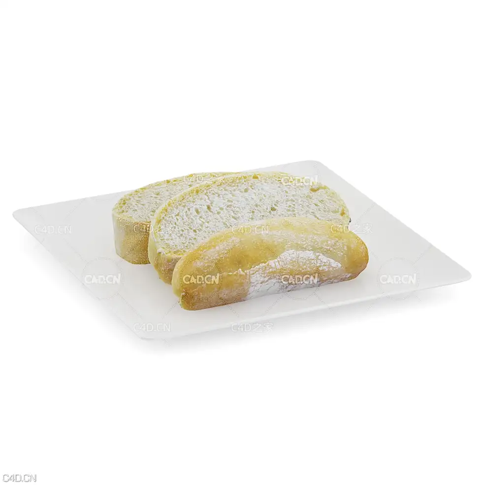 盘子里切开的面包C4D模型 bread