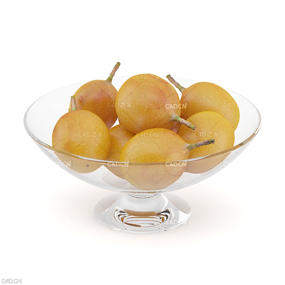 玻璃碗里西番莲水果C4D模型 Granadilla 受难果 巴西果 藤桃 热情果 百香果