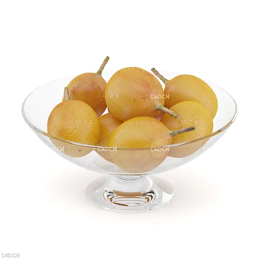 玻璃碗里西番莲水果C4D模型 Granadilla 受难果 巴西果 藤桃 热情果 百香果