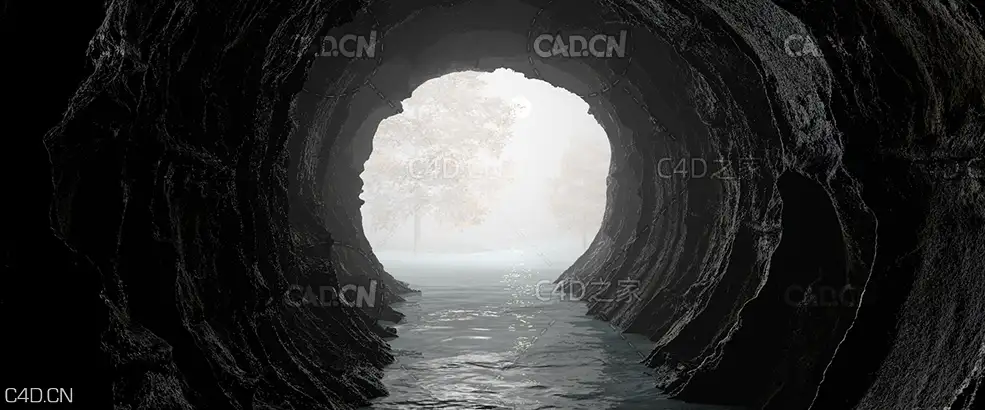 C4D OCTNAE隧道洞口科幻场景