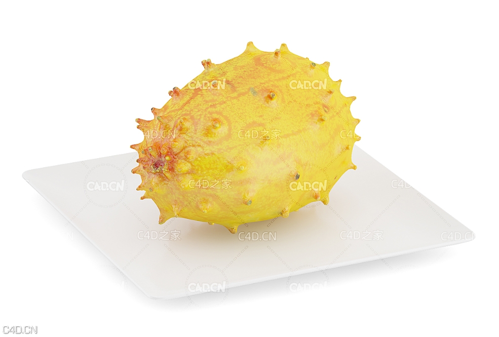 盘子里的新鲜水果 金腰芒 火参果 刺角瓜火生果 火星果 热带水果C4D模型