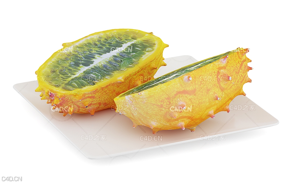 盘子里切开的刺角瓜 火生果 火星果 热带水果 金腰芒 火参果