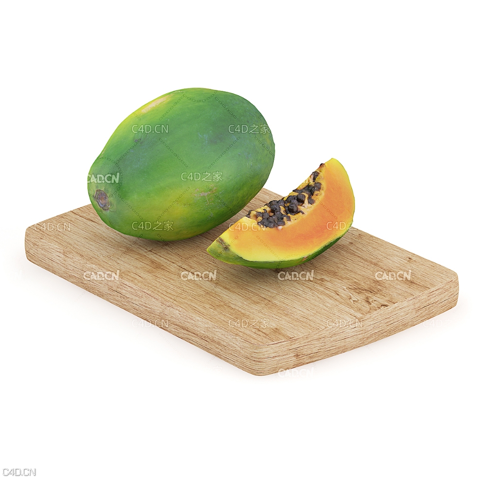 木板上的木瓜C4D模型 Papaya
