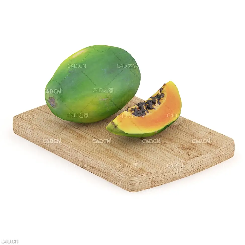 木板上的木瓜C4D模型 Papaya