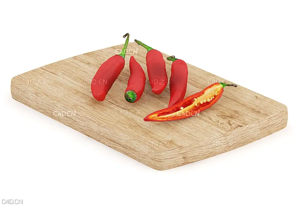 木板上的尖辣椒C4D模型 pepper