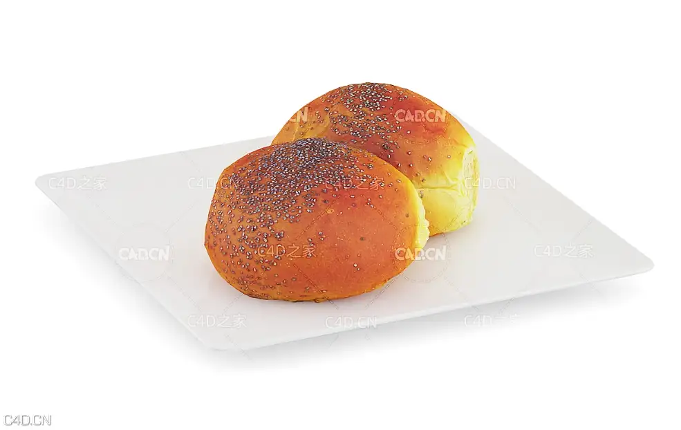 盘子里的烤面包C4D模型 bread