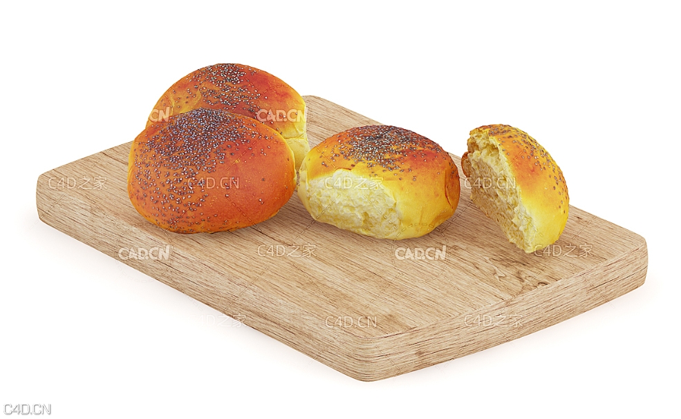 实木案板上的面包C4D模型 bread