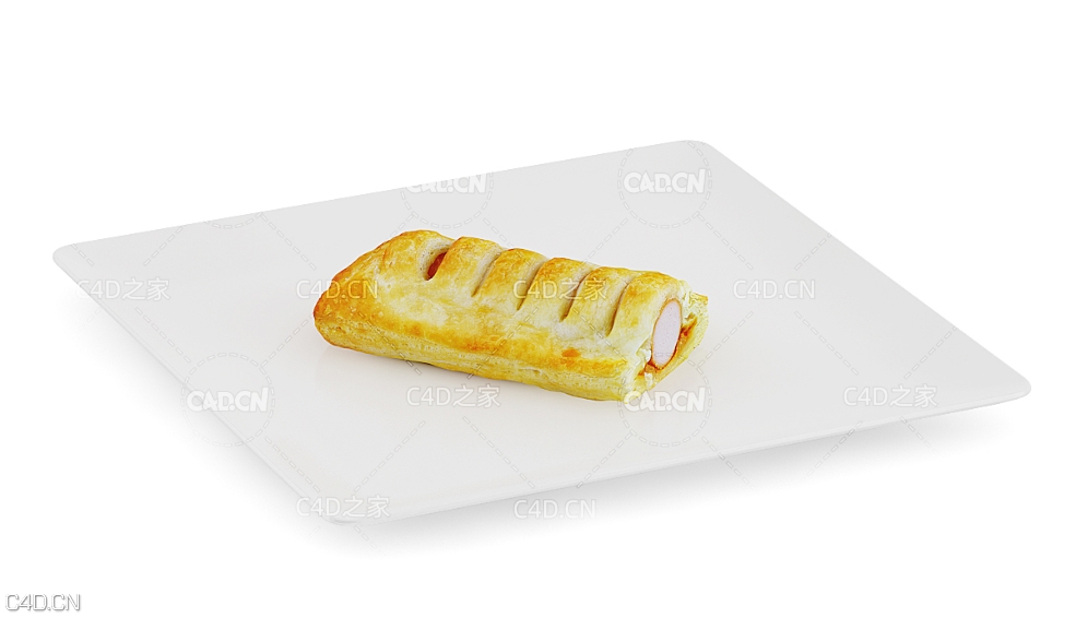 切片英国香肠卷C4D模型 sausage roll