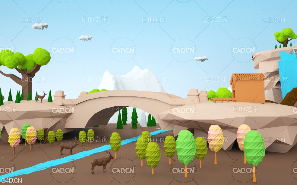 低面多边形卡通风光场景模型