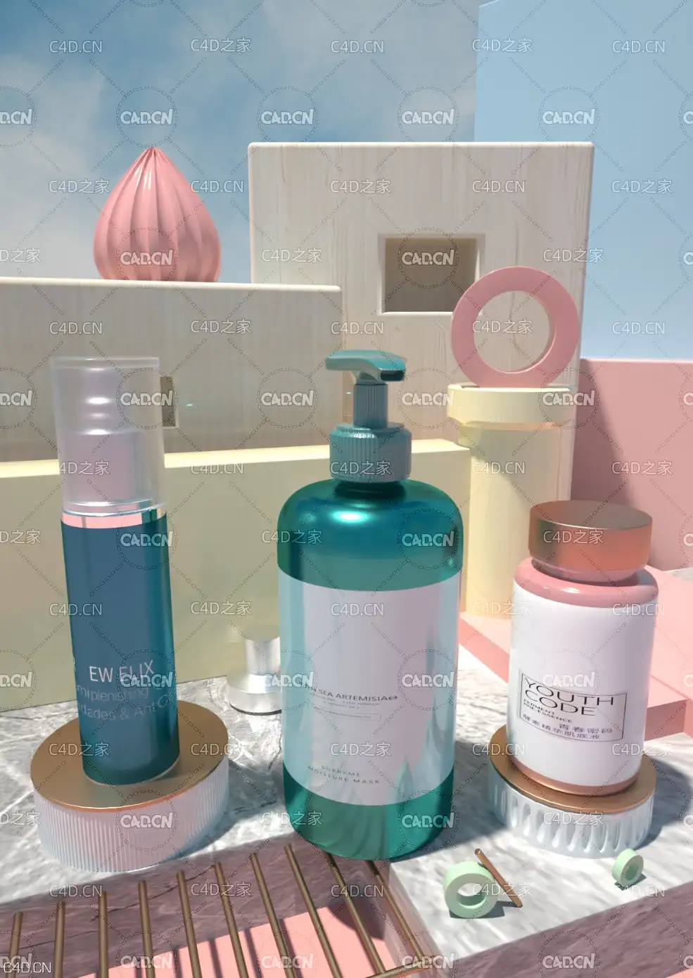 C4D OC护肤产品渲染模型 Skin care products
