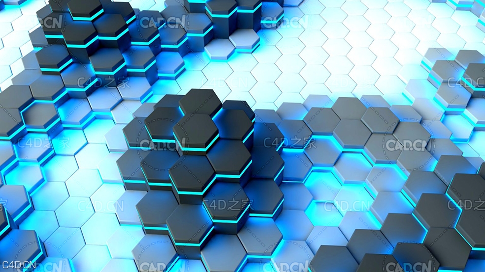 C4D蜂窝图形波动动画工程