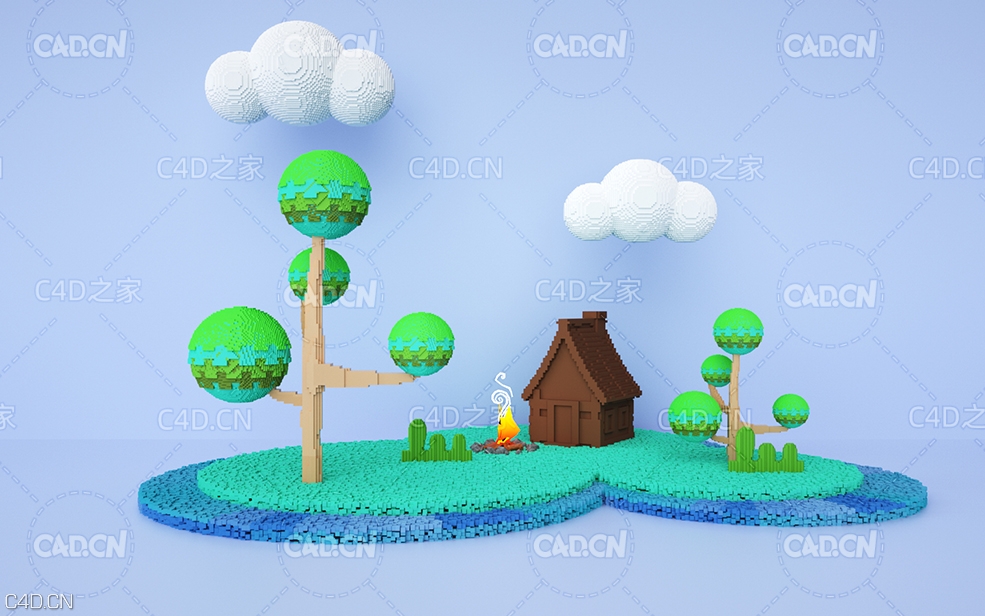 C4D OCTNAE像素卡通树木房子场景模型 - C4D之家 - 015.jpg
