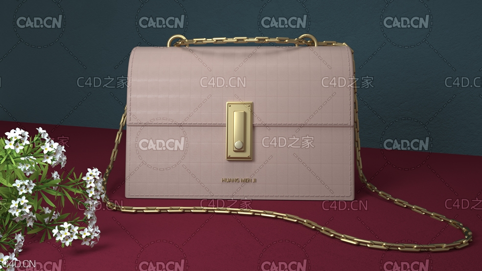 女士金色链条皮质包包产品C4D模型