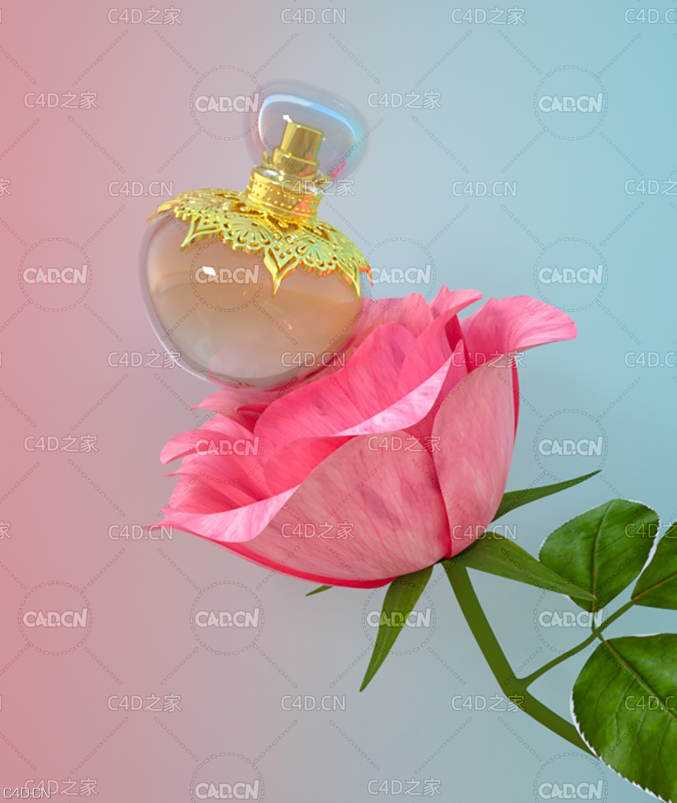 C4D OCTANE玫瑰花香水产品渲染模型