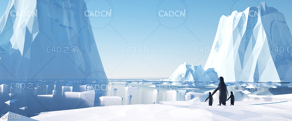 C4D OCTANE低面多边形南极冰川企鹅场景 glacier - C4D之家 - 冬天.jpg