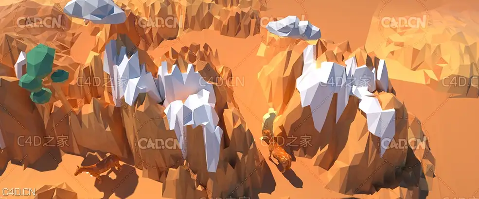 C4D OC低面多边形黄色山峰场景模型 - C4D之家 - 004.jpg