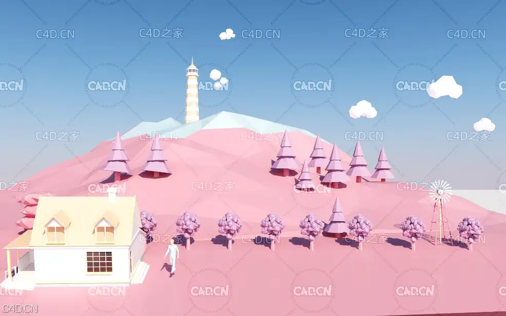 C4D低面多边形山坡场景模型