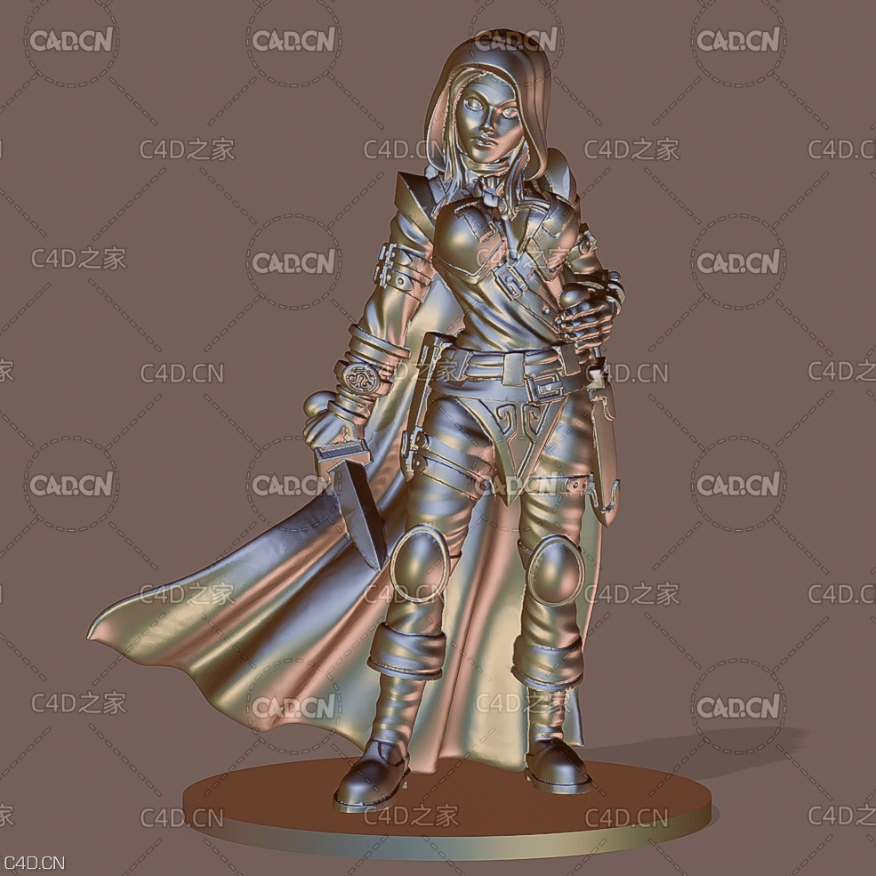 穿铠甲的女战士雕塑C4D模型 girl thief - C4D之家 - C4D.jpg