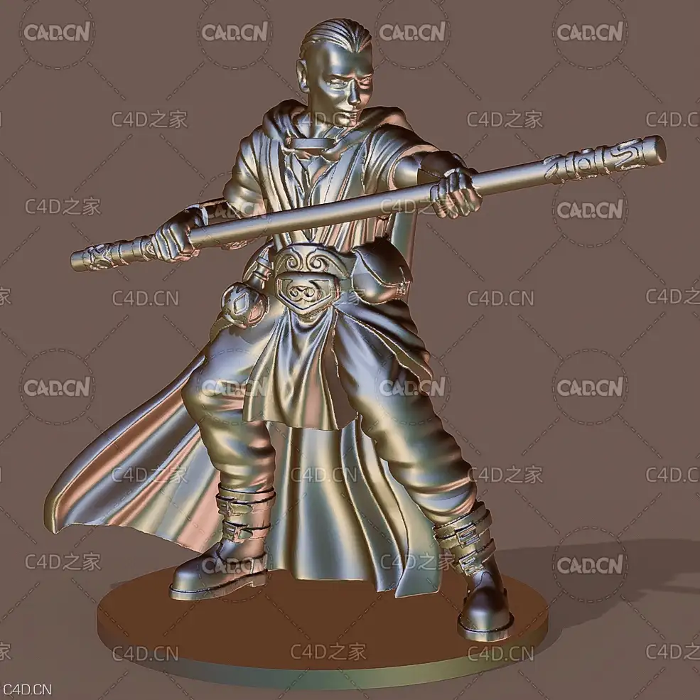 拿棍子的武士C4D模型 the monk