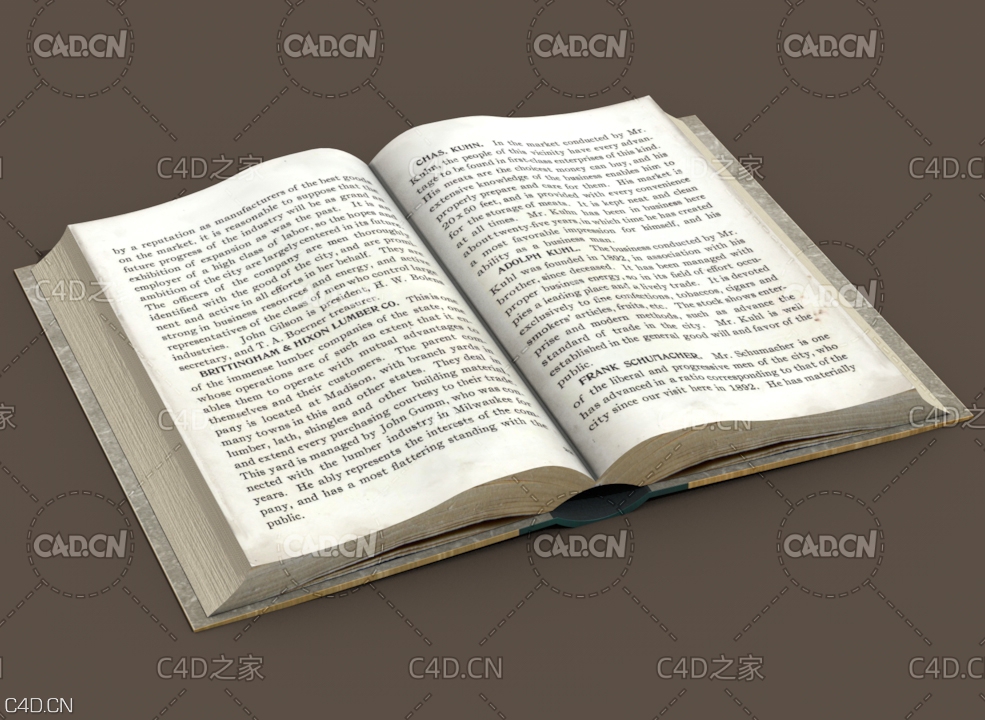 翻开的书C4D模型 Book open