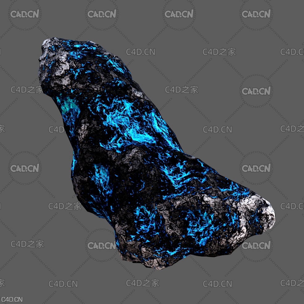 蓝色发光的小行星C4D模型 asteroid