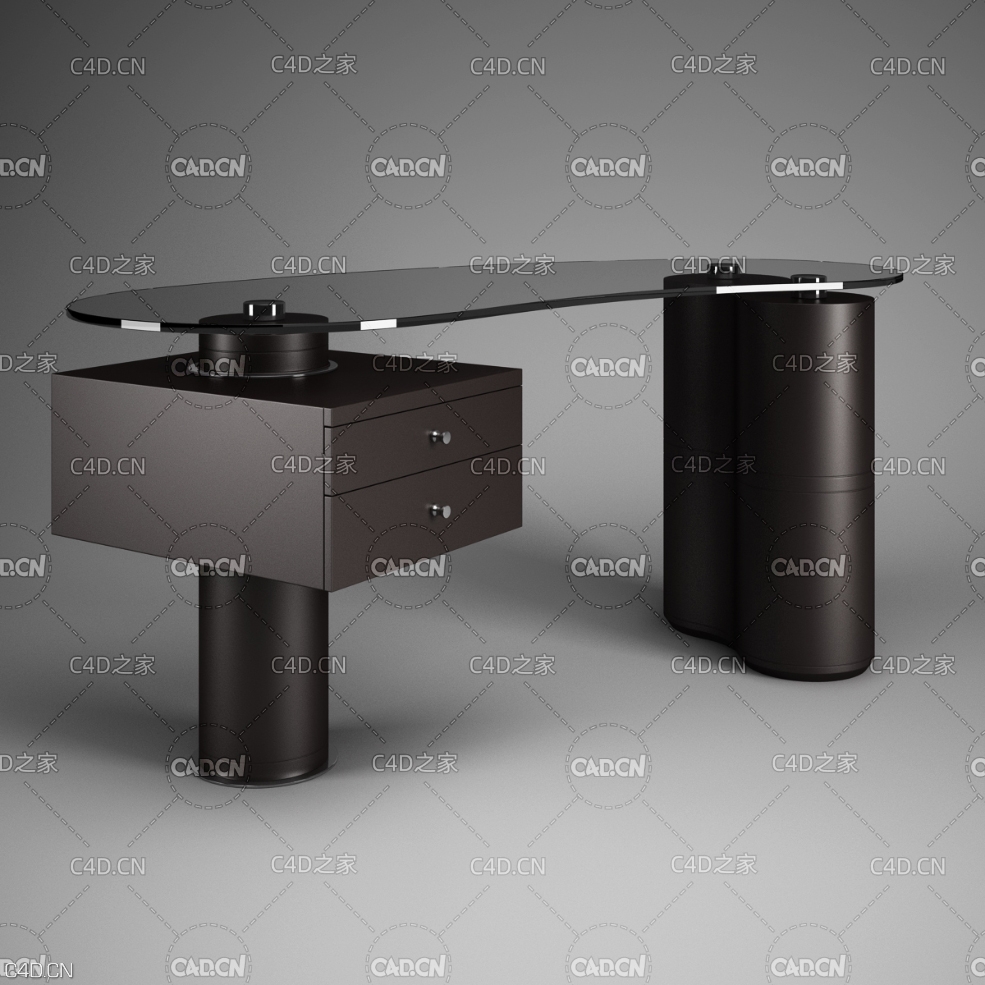 玻璃办公桌C4D模型