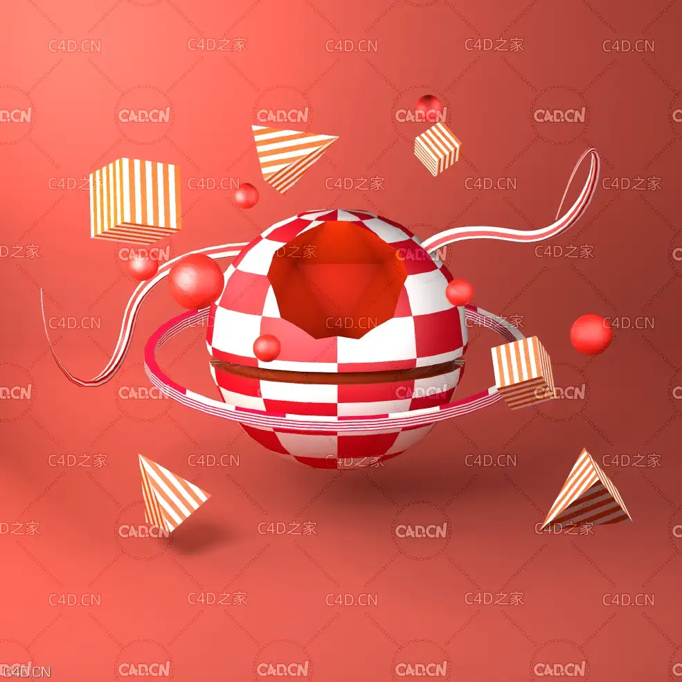 C4D octane红色抽象模型元素背景 - C4D之家 - 0397.jpg