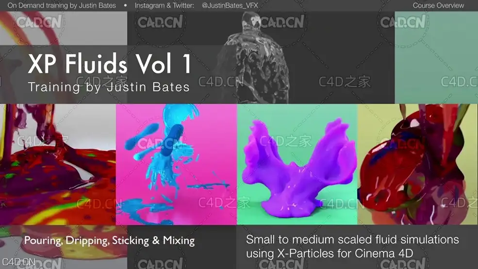 C4D粒子插件X-Particles不错案例视频教程（含工程文件）Helloluxx – xpFluids V01