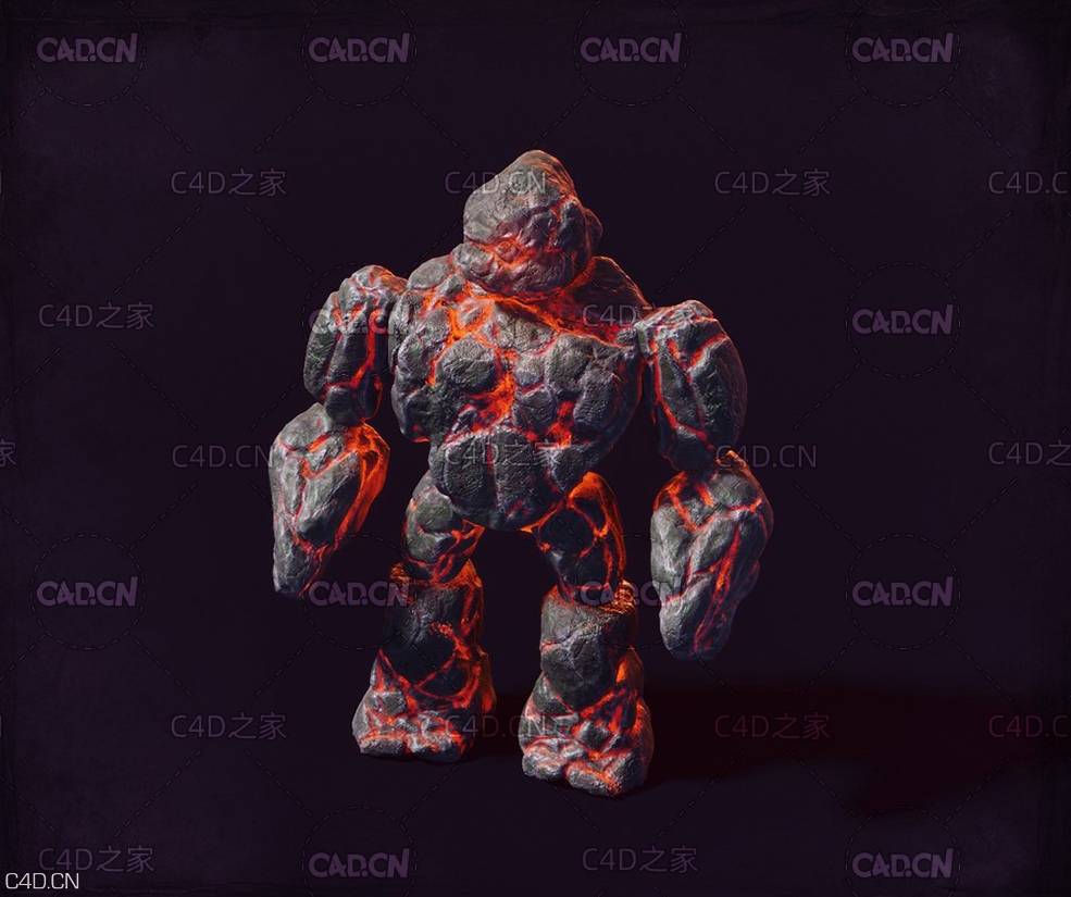 C4D有生命的火焰石头人 Golem
