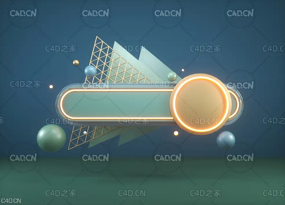 C4D OCTANE金属发光字幕条电商背景设计