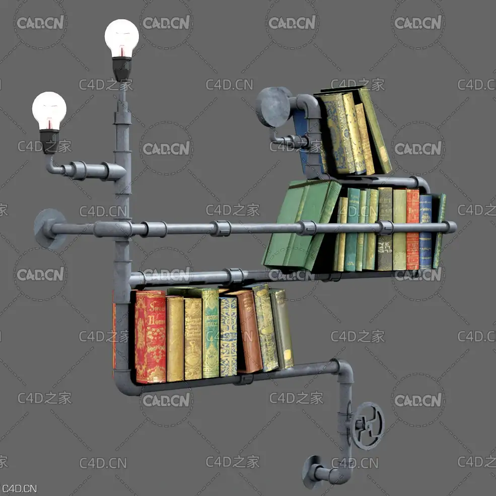 C4D创意书架 管道书架 Model Bookshelf - C4D之家 - C4D.jpg