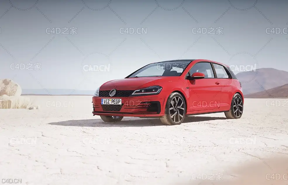 红色未知品牌两厢汽车C4D模型 car
