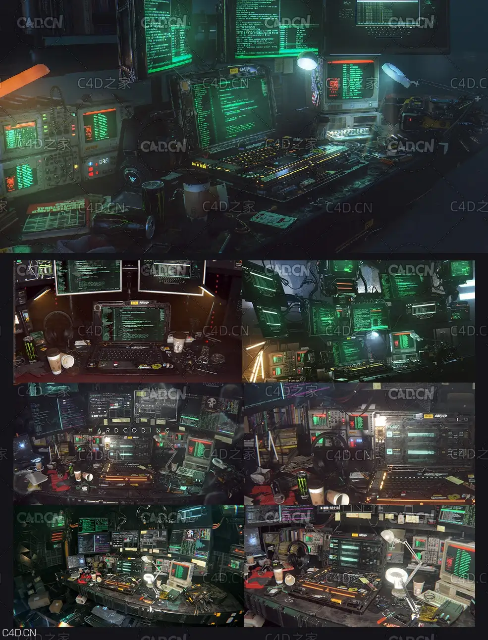 C4D redshift科技编码硬件电脑工作台场景工程 Creatiflux redshift for C4D