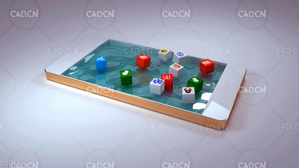 C4D OCTANE手机屏幕上漂浮的应用程序动画工程 - C4D之家 - 创意手机动效.jpg