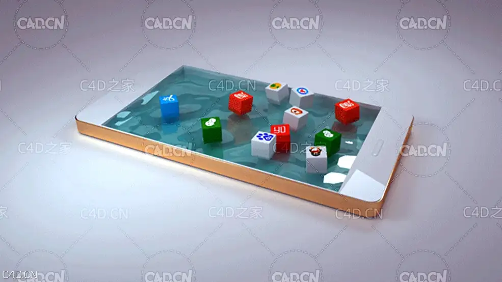 C4D OCTANE手机屏幕上漂浮的应用程序动画工程 - C4D之家 - 创意手机动效.jpg