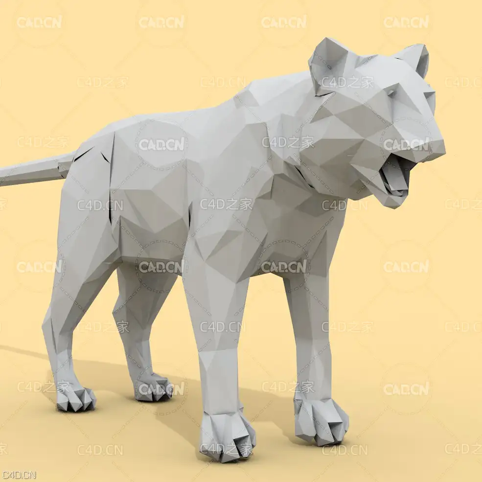 低面多边形老虎C4D模型 Tiger