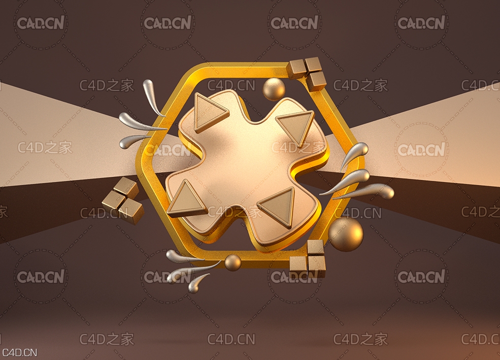 C4D OCTANE金色花瓣图形创意工程