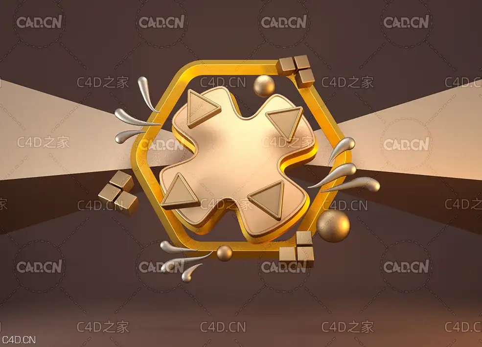 C4D OCTANE金色花瓣图形创意工程