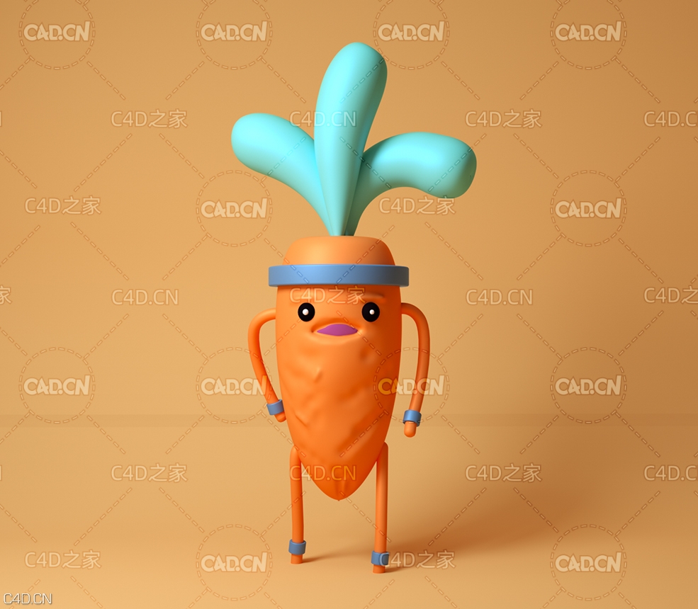C4D OCTANE卡通胡萝卜角色模型 carrot - C4D之家 - 萝卜.jpg