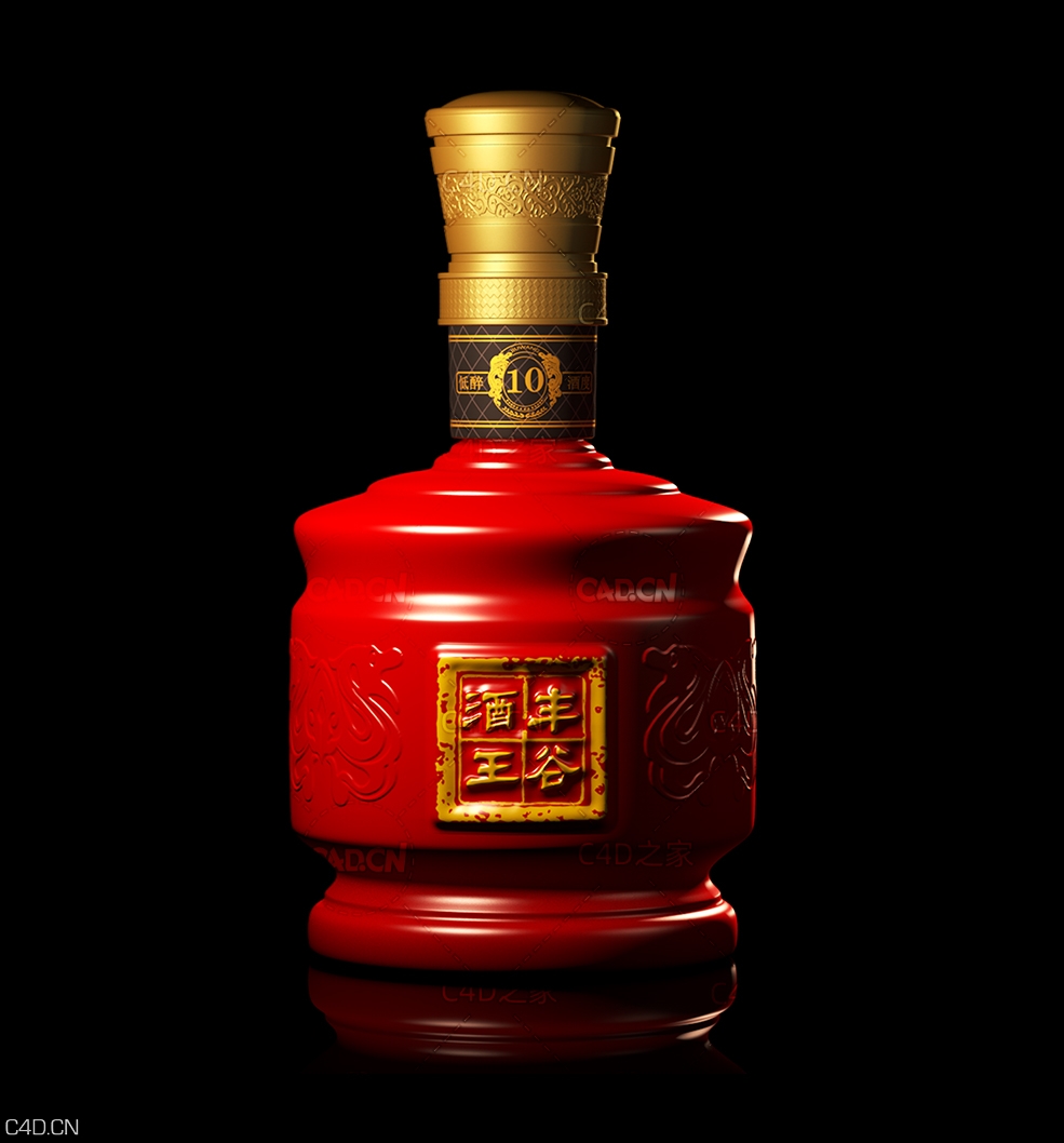 C4D精致浮雕酒瓶包装模型 - C4D之家 - 丰谷酒王.jpg
