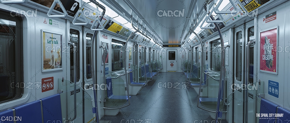 C4D OCTANE 2020地铁车厢模型 train compartment