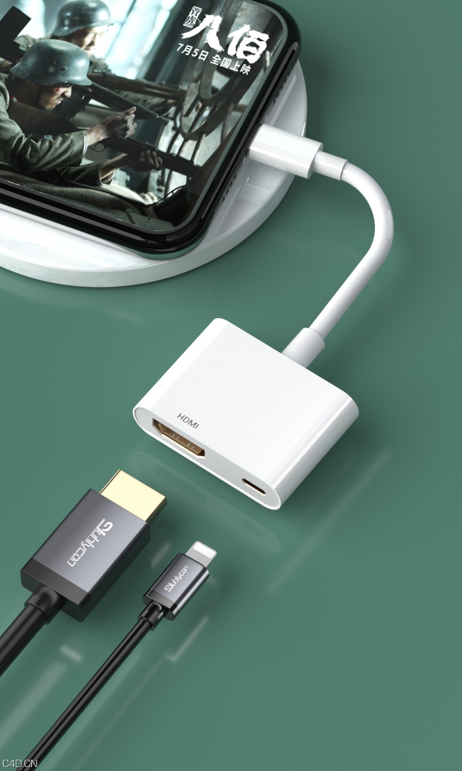 苹果转HDMI转接头 附赠苹果手机模型 HDMI线 供电线 附赠芯片模型