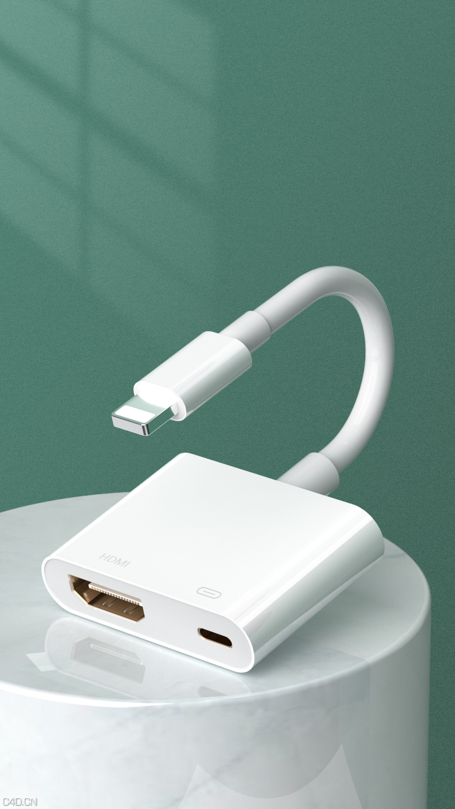 苹果转HDMI转接头 附赠苹果手机模型 HDMI线 供电线 附赠芯片模型 - C4D之家 - 产品模型