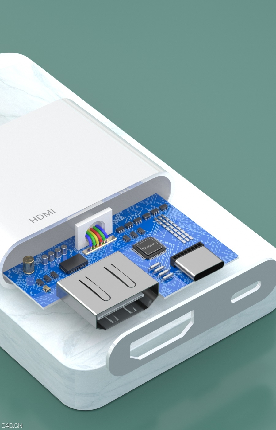 苹果转HDMI转接头 附赠苹果手机模型 HDMI线 供电线 附赠芯片模型 - C4D之家 - 芯片.jpg