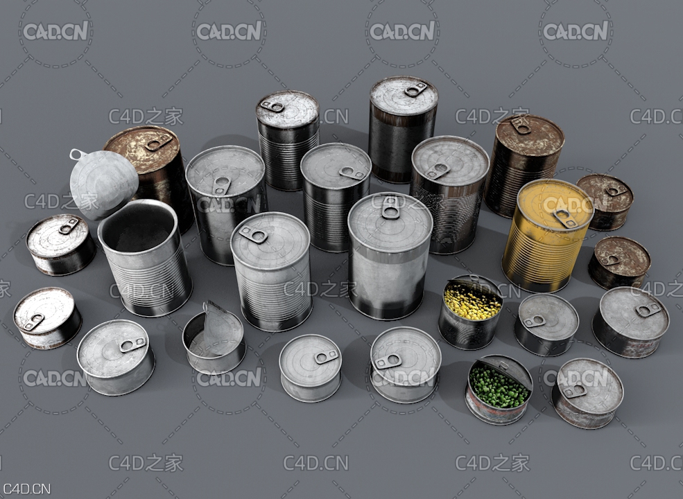 24个金属罐装盒子 易拉罐 罐头盒 奶粉罐子C4D模型 Cuberbrush - Cans Pack - C4D之家 - C4D.jpg